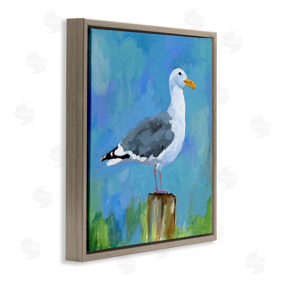 Victoria Barnes Seagull Perched Painting Brown Floating Frame Canvas Wall Art Print