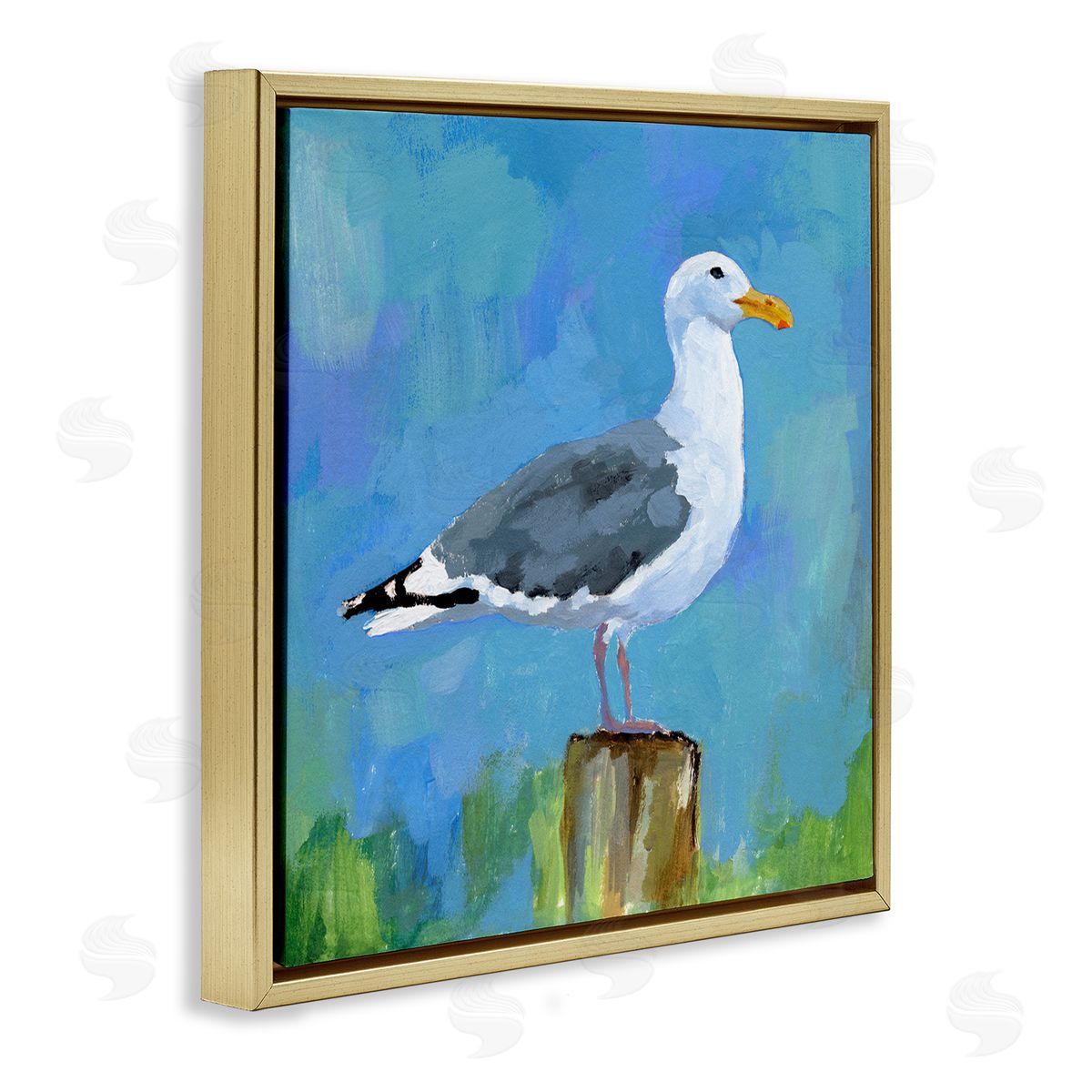Victoria Barnes Seagull Perched Painting Gold Floating Frame Canvas Wall Art Print