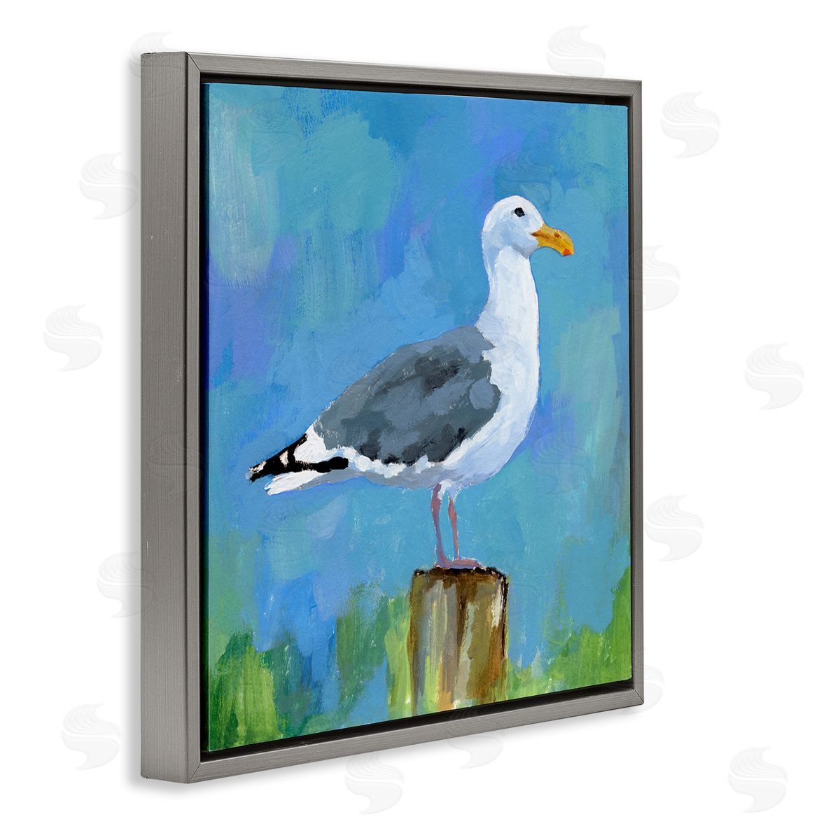 Victoria Barnes Seagull Perched Painting Gray Floating Frame Canvas Wall Art Print
