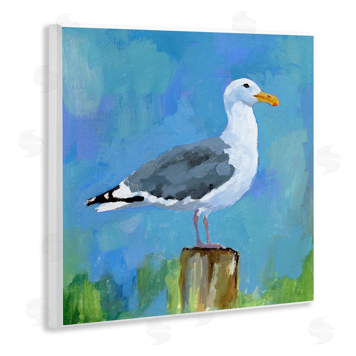 Victoria Barnes Seagull Perched Painting Wooden Wall Plaque Art Print