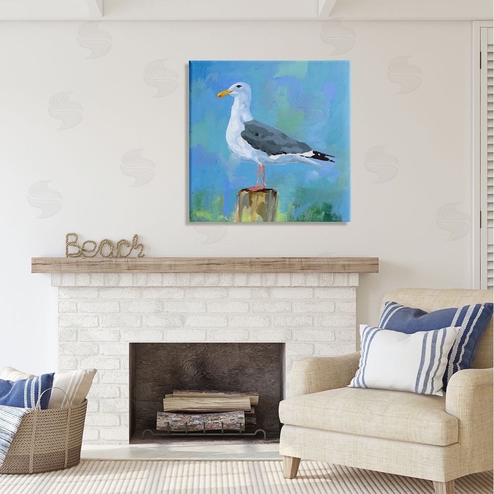 Victoria Barnes Coastal Seagull Painting Canvas Wall Art in Room
