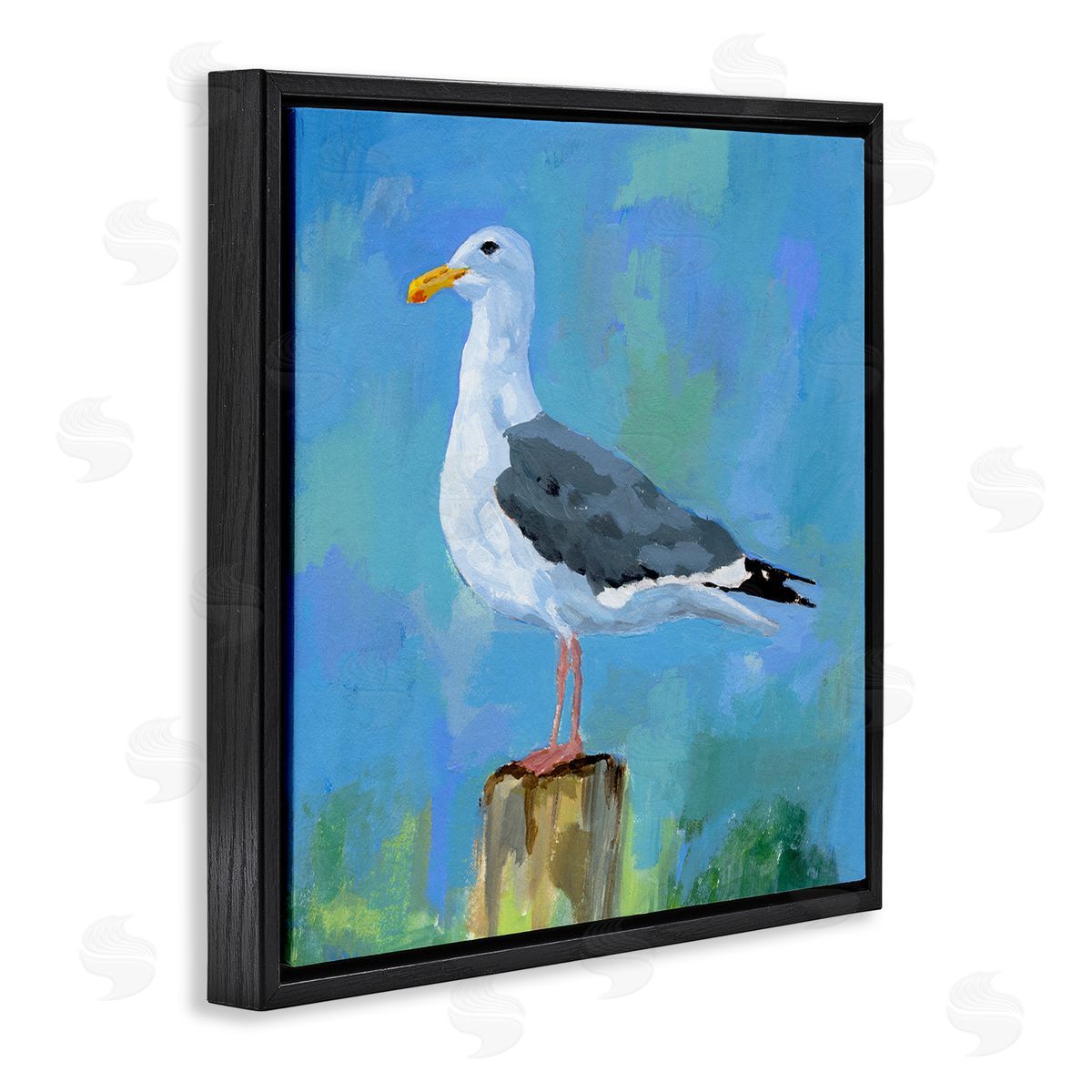 Victoria Barnes Coastal Seagull Painting Black Floating Frame Canvas Wall Art Print