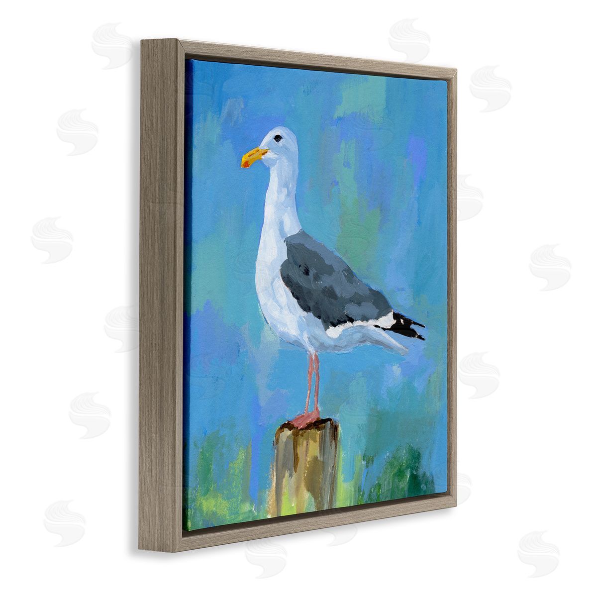 Victoria Barnes Coastal Seagull Painting Brown Floating Frame Canvas Wall Art Print