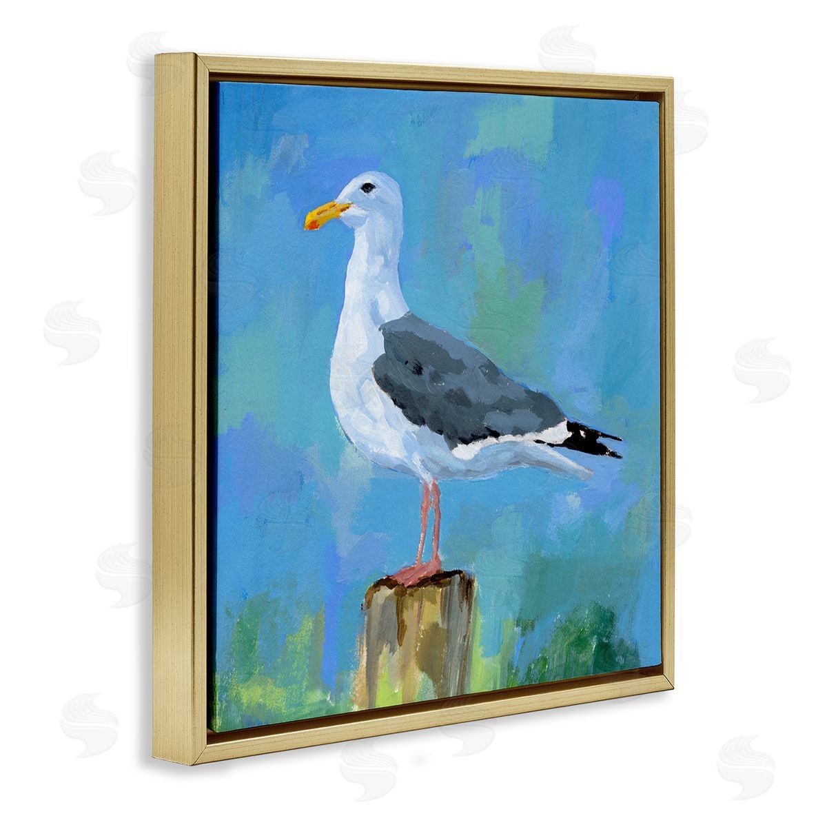 Victoria Barnes Coastal Seagull Painting Gold Floating Frame Canvas Wall Art Print