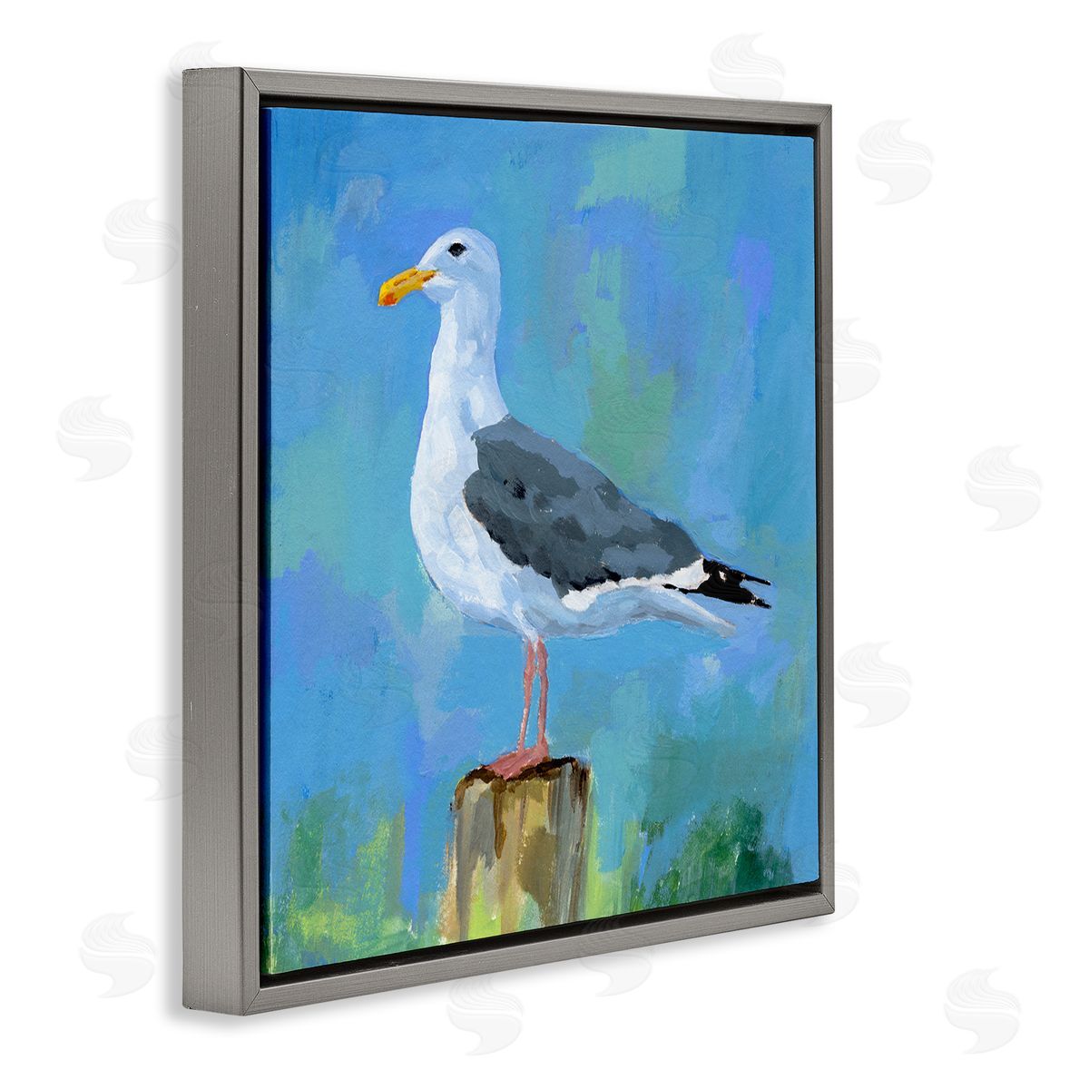 Victoria Barnes Coastal Seagull Painting Gray Floating Frame Canvas Wall Art Print