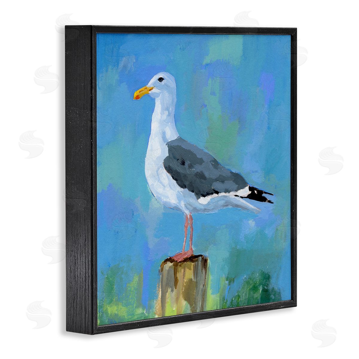 Victoria Barnes Coastal Seagull Painting Black Framed Glicee Wall Art Print