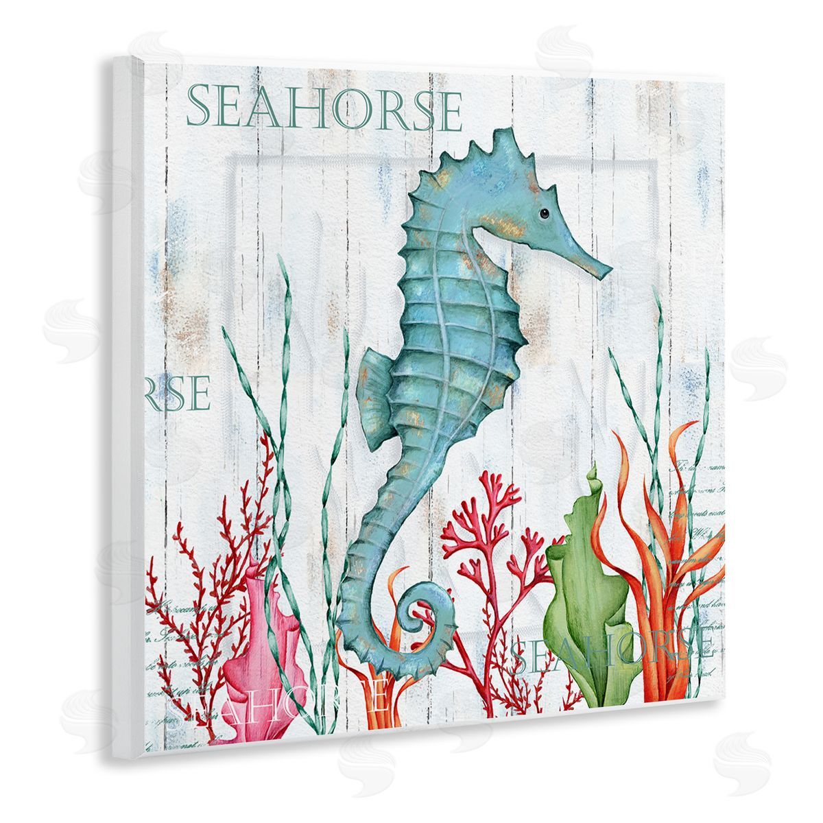 Emma Leach Seahorse on Rustic Plank Pattern Wooden Wall Plaque Art Print