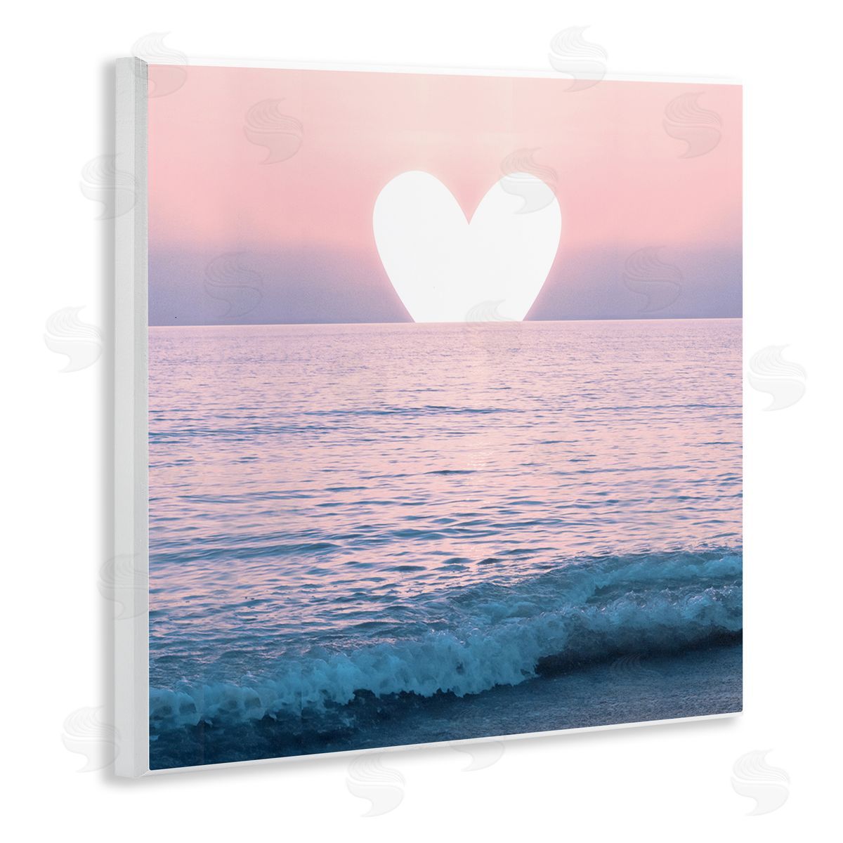 Pink Heart Ocean Sunrise Wood Plaque Wall Art, Home Decor by Emanuela Carratoni
