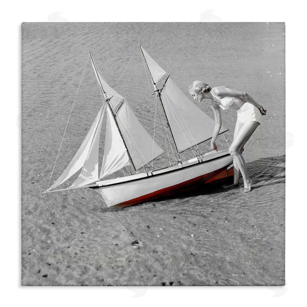 Graffitee Studios Woman with Sailboat Stretched Canvas Wall Art Print