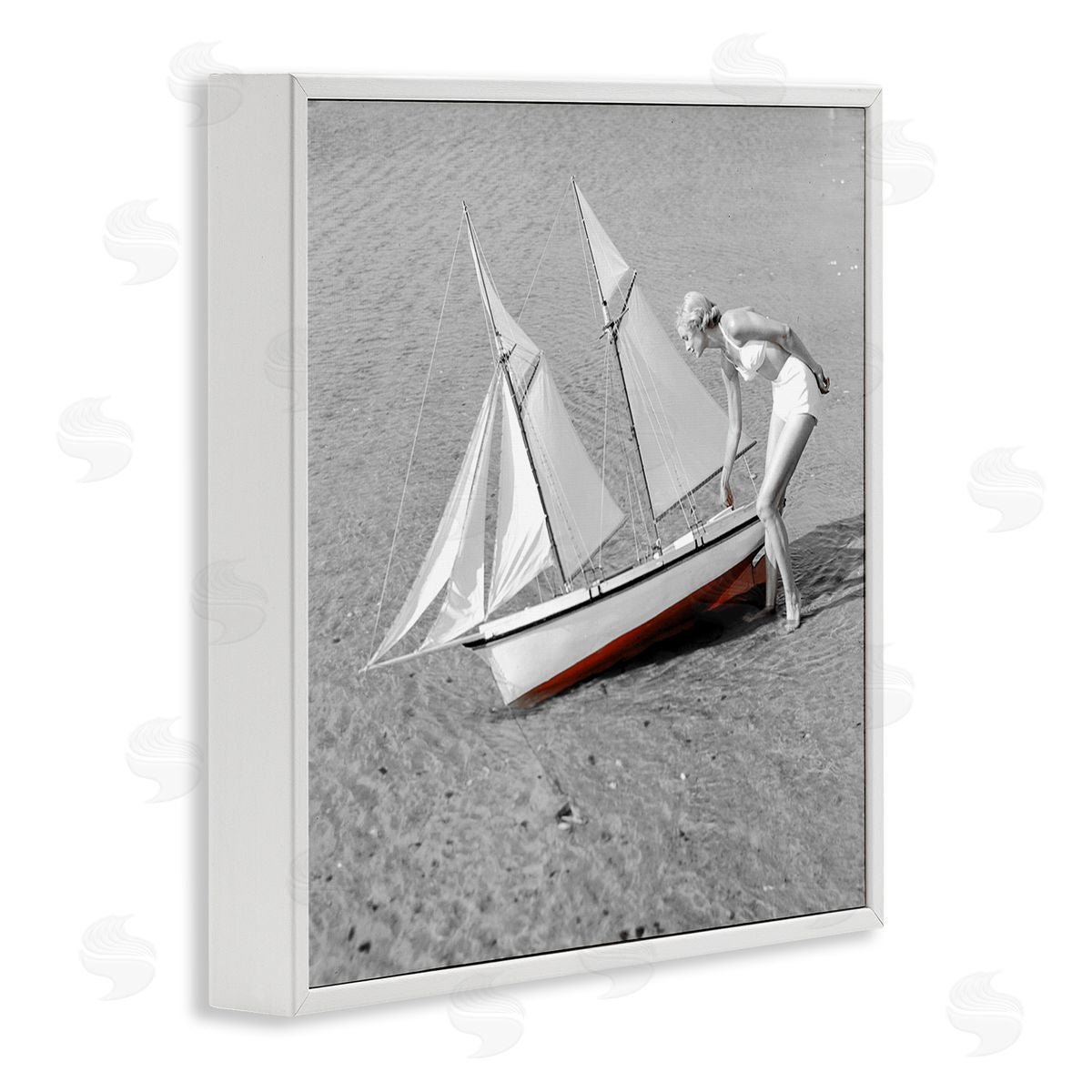 Graffitee Studios Woman with Sailboat White Framed Glicee Wall Art Print
