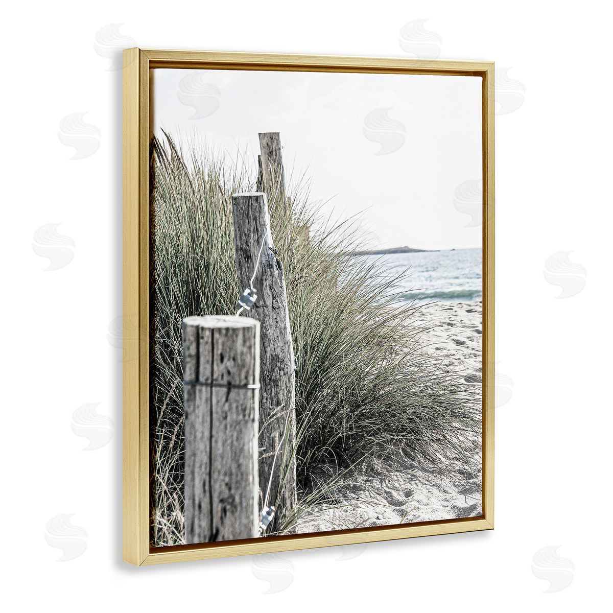Coastal Beach Landscape Gold Floating Frame Canvas Wall Art, Home Decor by Incado