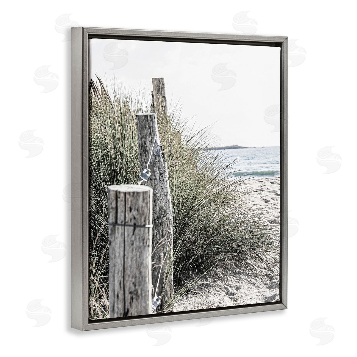 Coastal Beach Landscape Grey Floating Frame Canvas Wall Art, Home Decor by Incado