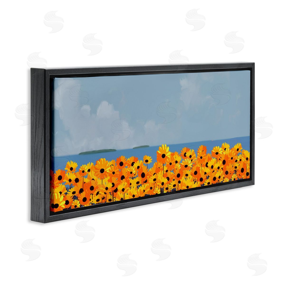 Rick Novak Yellow Daisies by Sea Black Floating Frame Canvas Wall Art Print