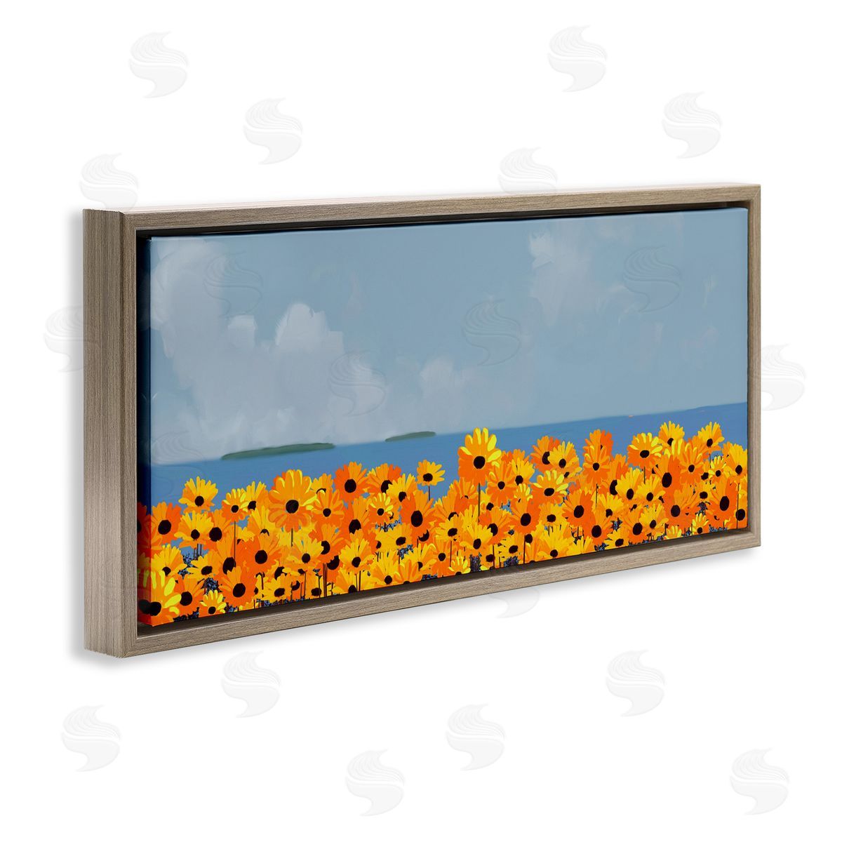 Rick Novak Yellow Daisies by Sea Brown Floating Frame Canvas Wall Art Print