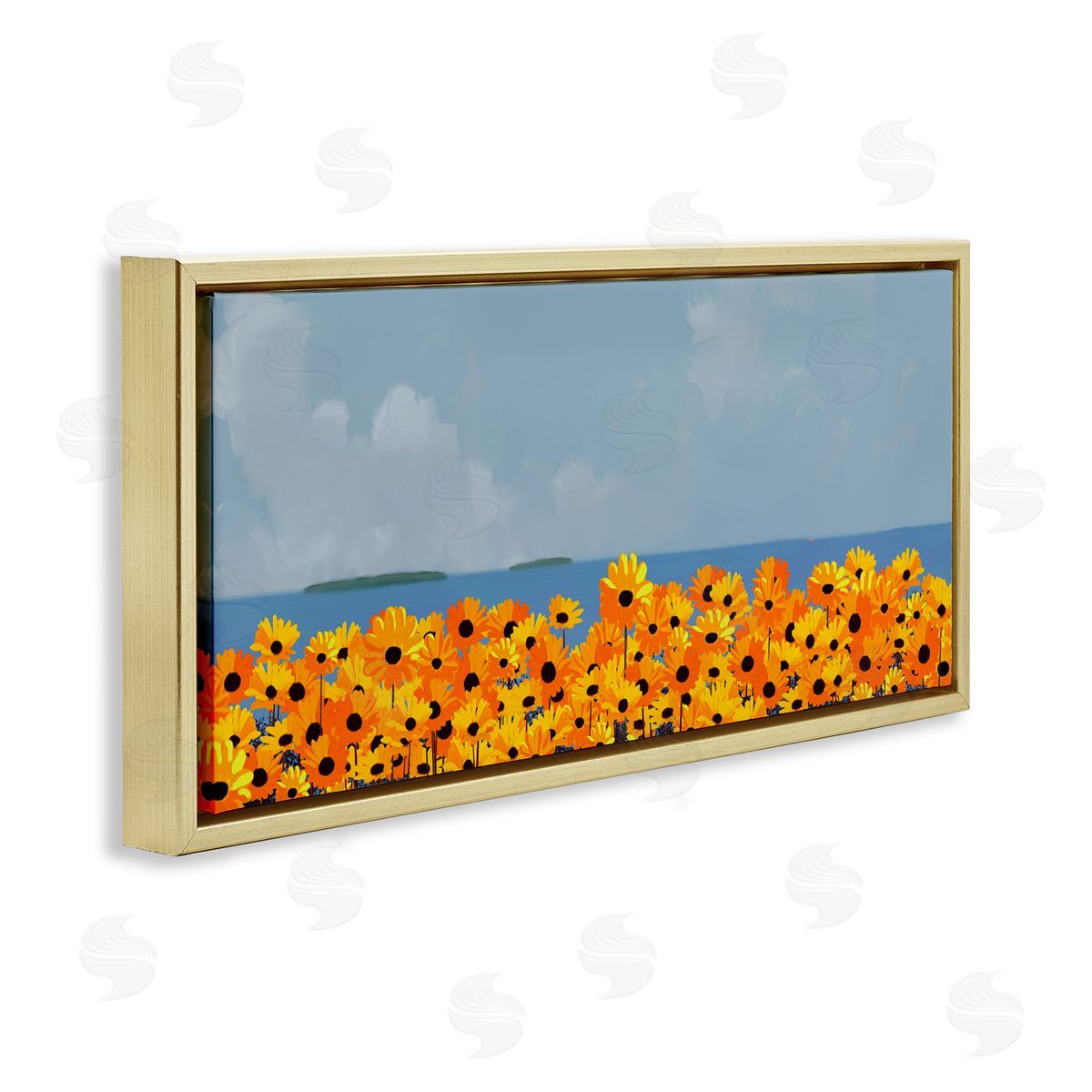 Rick Novak Yellow Daisies by Sea Gold Floating Frame Canvas Wall Art Print