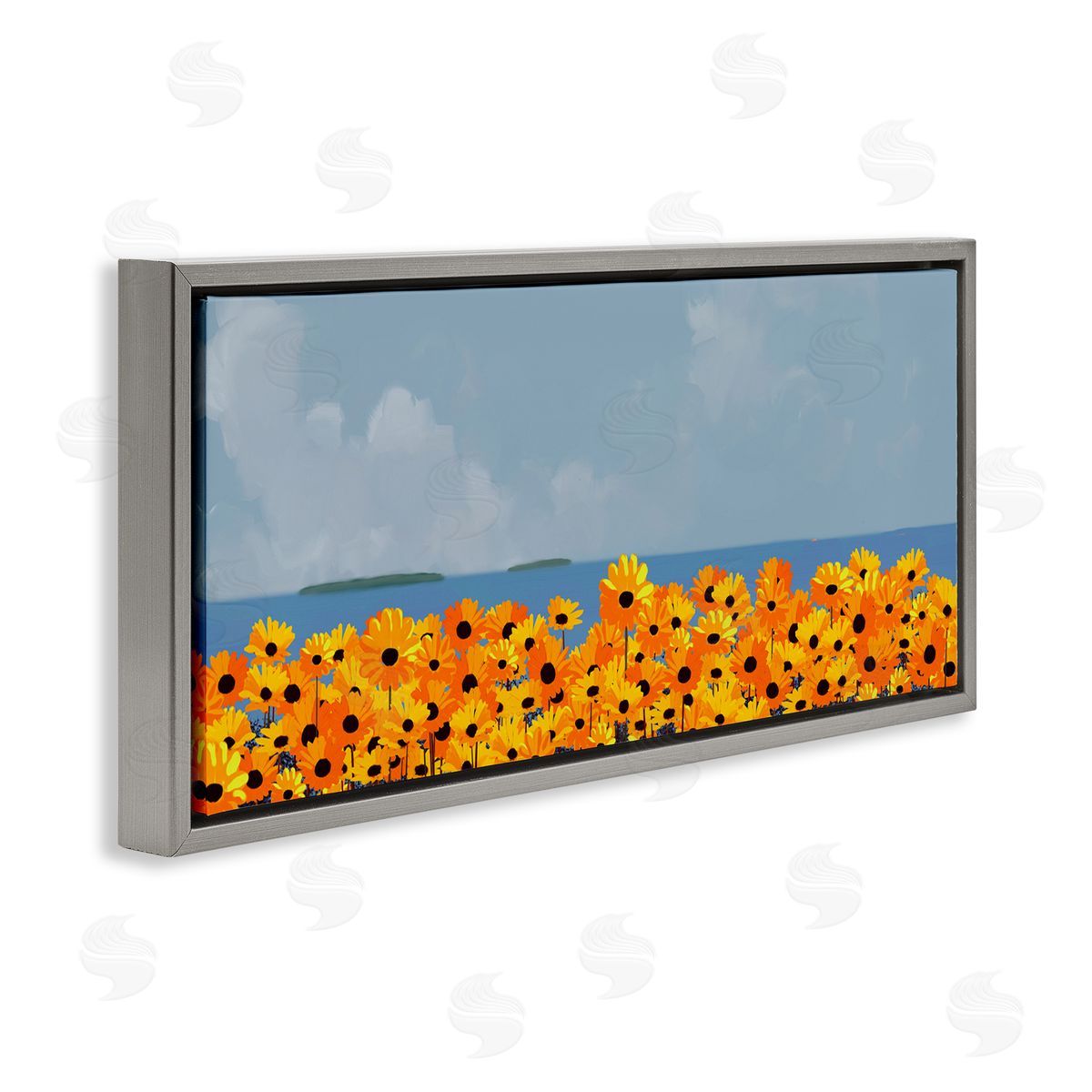 Rick Novak Yellow Daisies by Sea Gray Floating Frame Canvas Wall Art Print
