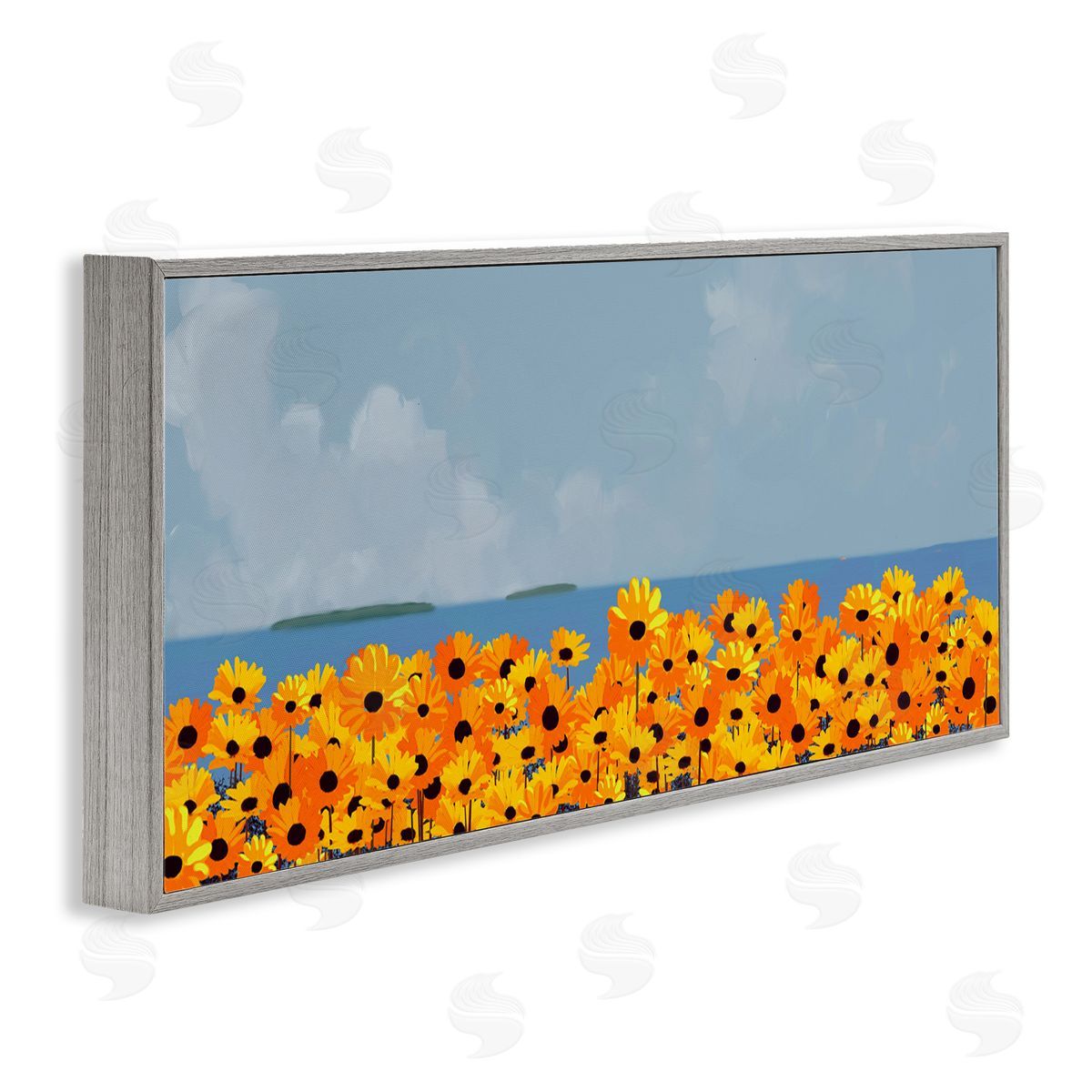 Rick Novak Yellow Daisies by Sea Gray Framed Glicee Wall Art Print