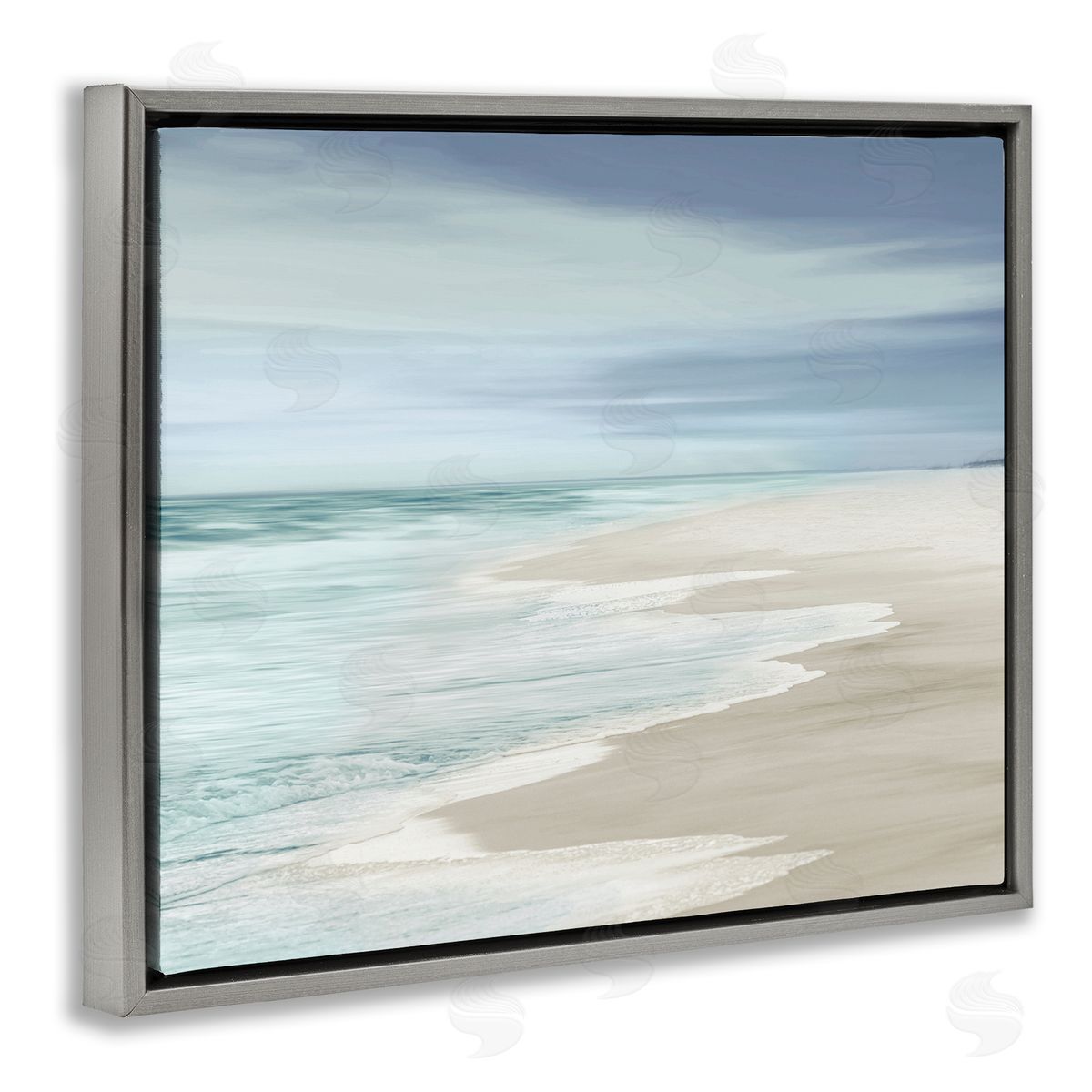Beach Foam Landscape Grey Floating Frame Canvas Wall Art, Home Decor by Maggie Olsen