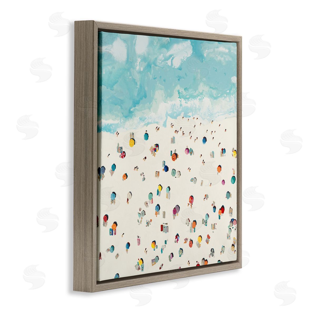 Abstract People on Beach Brown Floating Frame Canvas Wall Art, Home Decor by Randy Hibberd