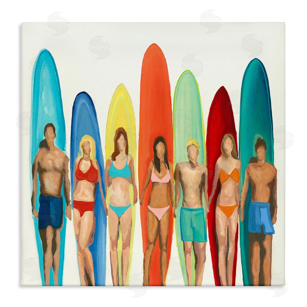 Randy Hibberd Surfers & Boards Summer Stretched Canvas Wall Art Print