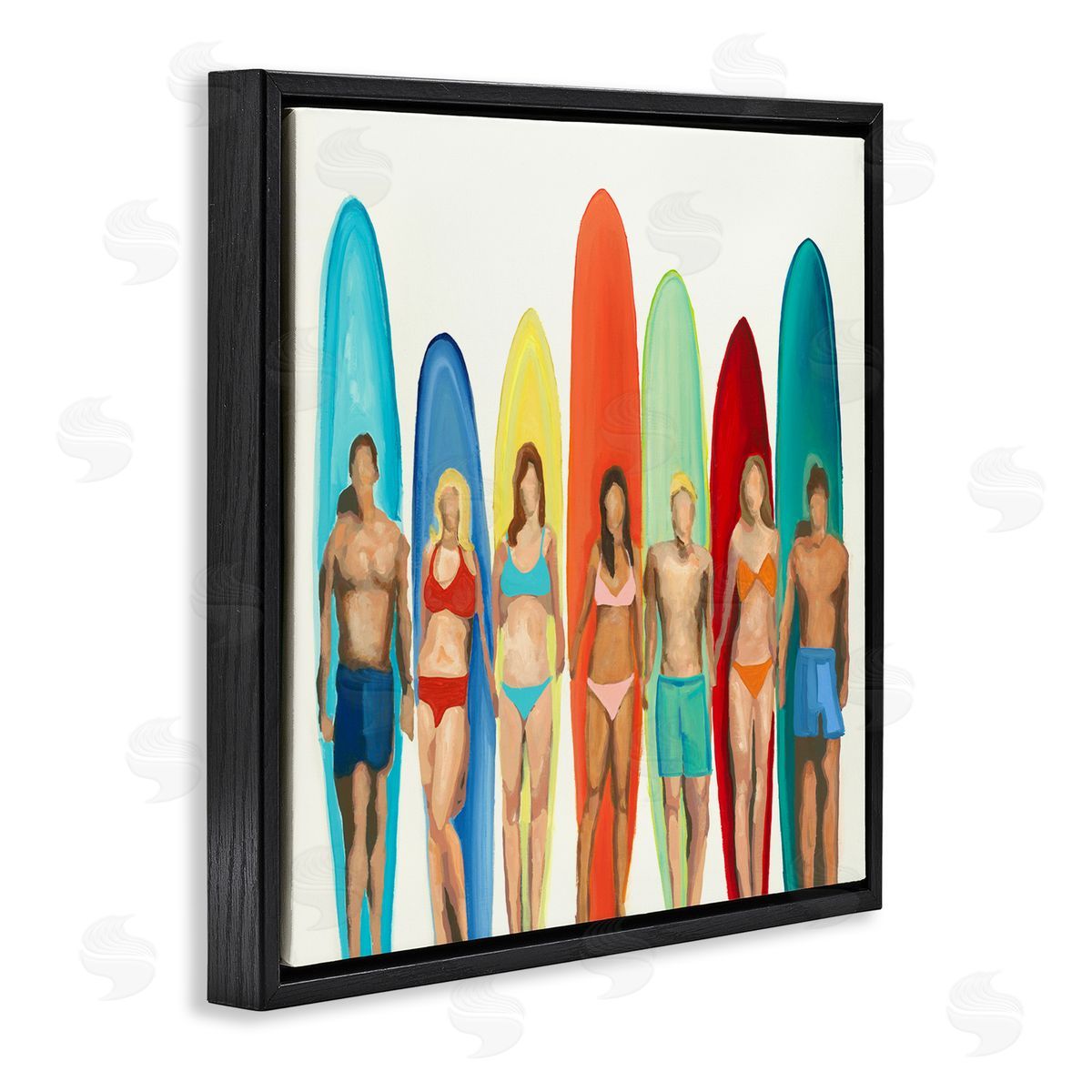 Randy Hibberd Surfers & Boards Summer Black Floating Frame Canvas Wall Art Print