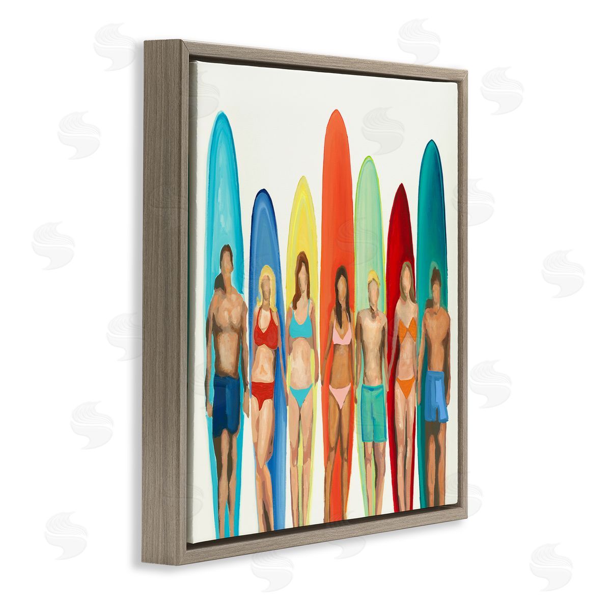 Randy Hibberd Surfers & Boards Summer Brown Floating Frame Canvas Wall Art Print