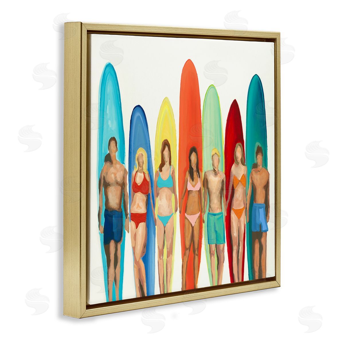 Randy Hibberd Surfers & Boards Summer Gold Floating Frame Canvas Wall Art Print