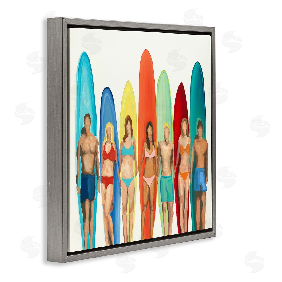 Randy Hibberd Surfers & Boards Summer Gray Floating Frame Canvas Wall Art Print