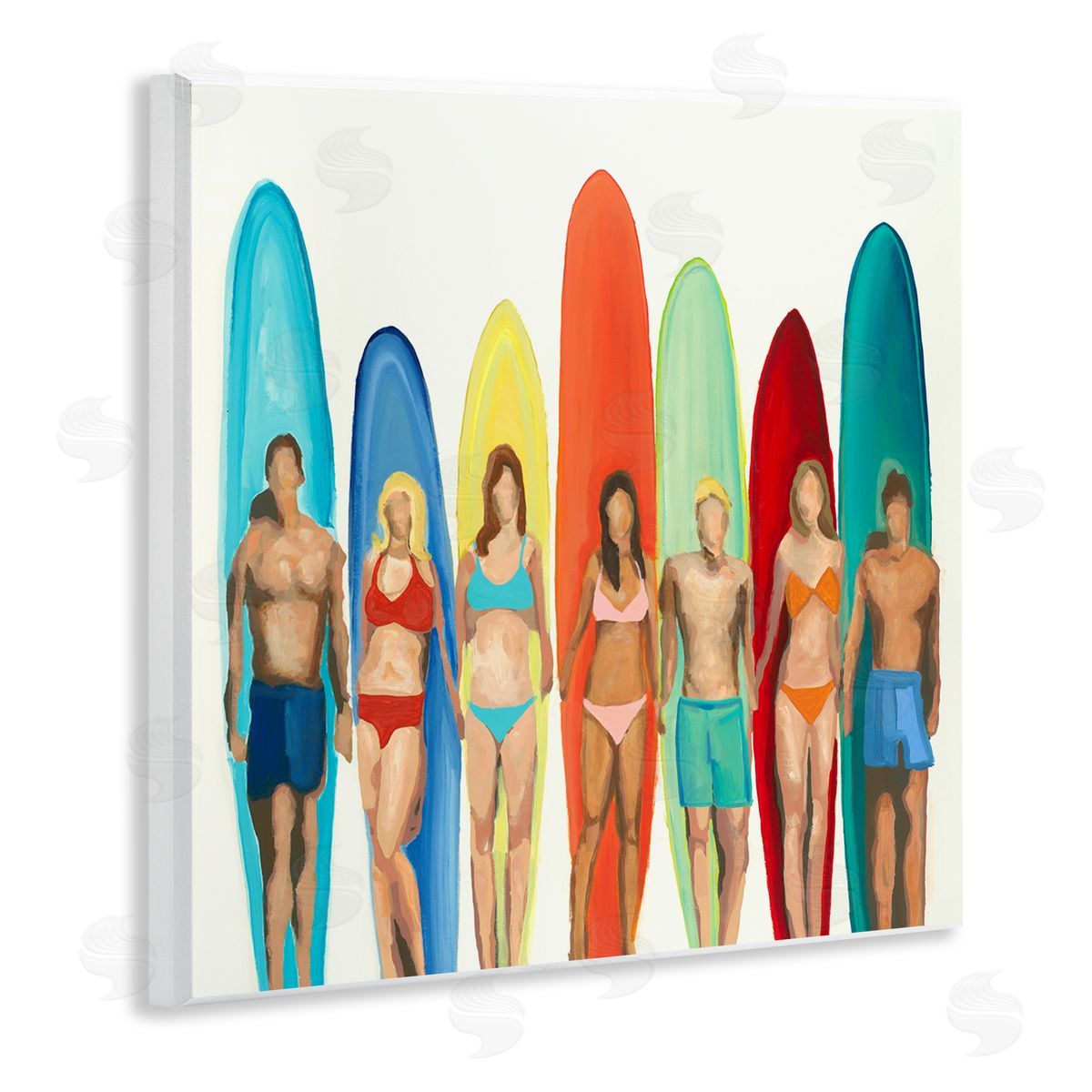 Randy Hibberd Surfers & Boards Summer Wooden Wall Plaque Art Print