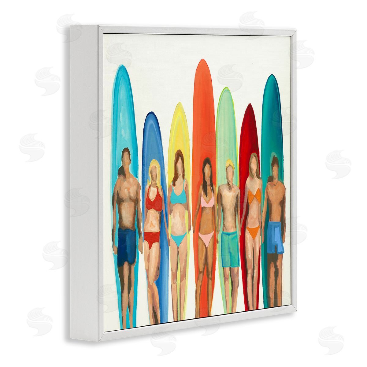 Randy Hibberd Surfers & Boards Summer White Framed Glicee Wall Art Print