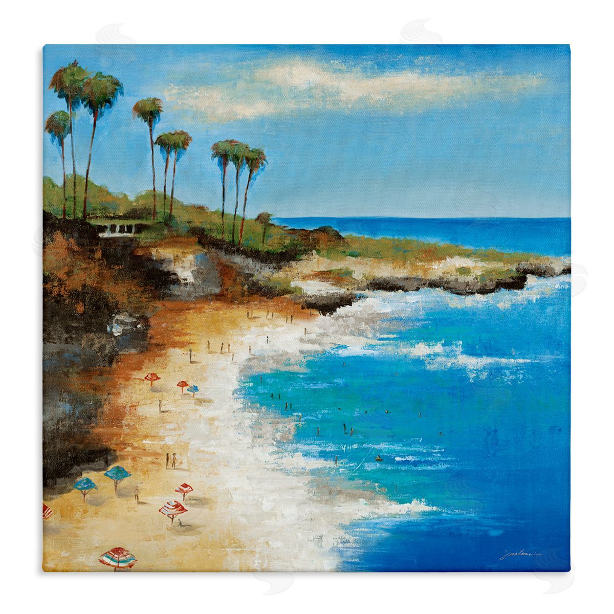 Liz Jardine Summer Beach Cove Stretched Canvas Wall Art Print