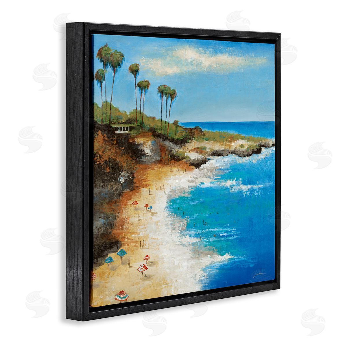 Liz Jardine Summer Beach Cove Black Floating Frame Canvas Wall Art Print