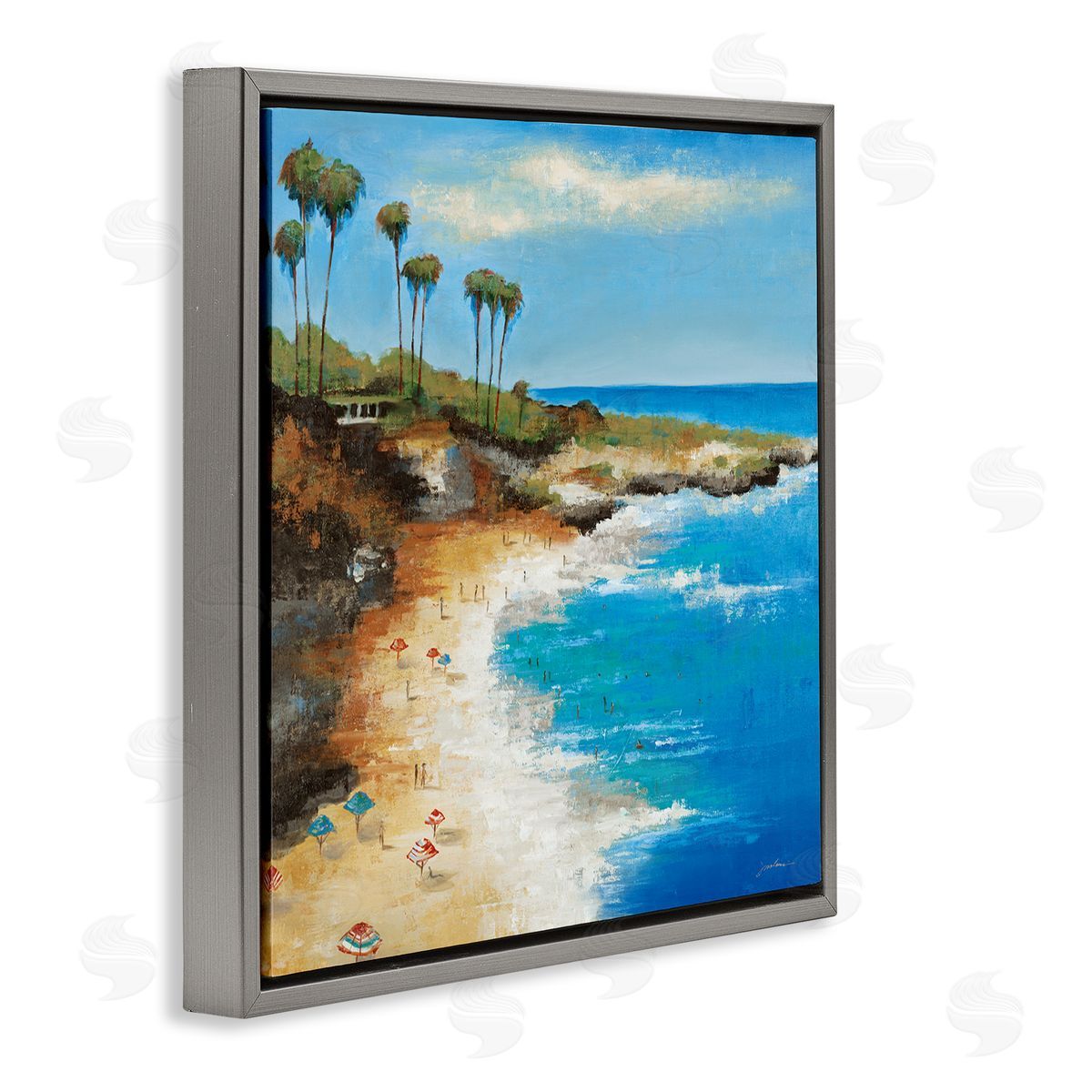 Liz Jardine Summer Beach Cove Gray Floating Frame Canvas Wall Art Print