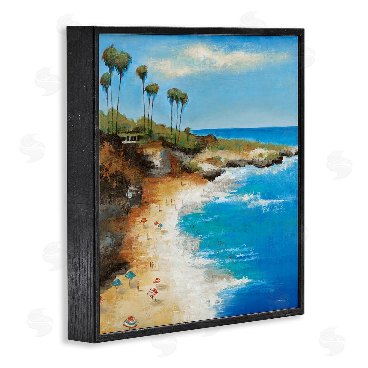 Liz Jardine Summer Beach Cove Black Framed Glicee Wall Art Print