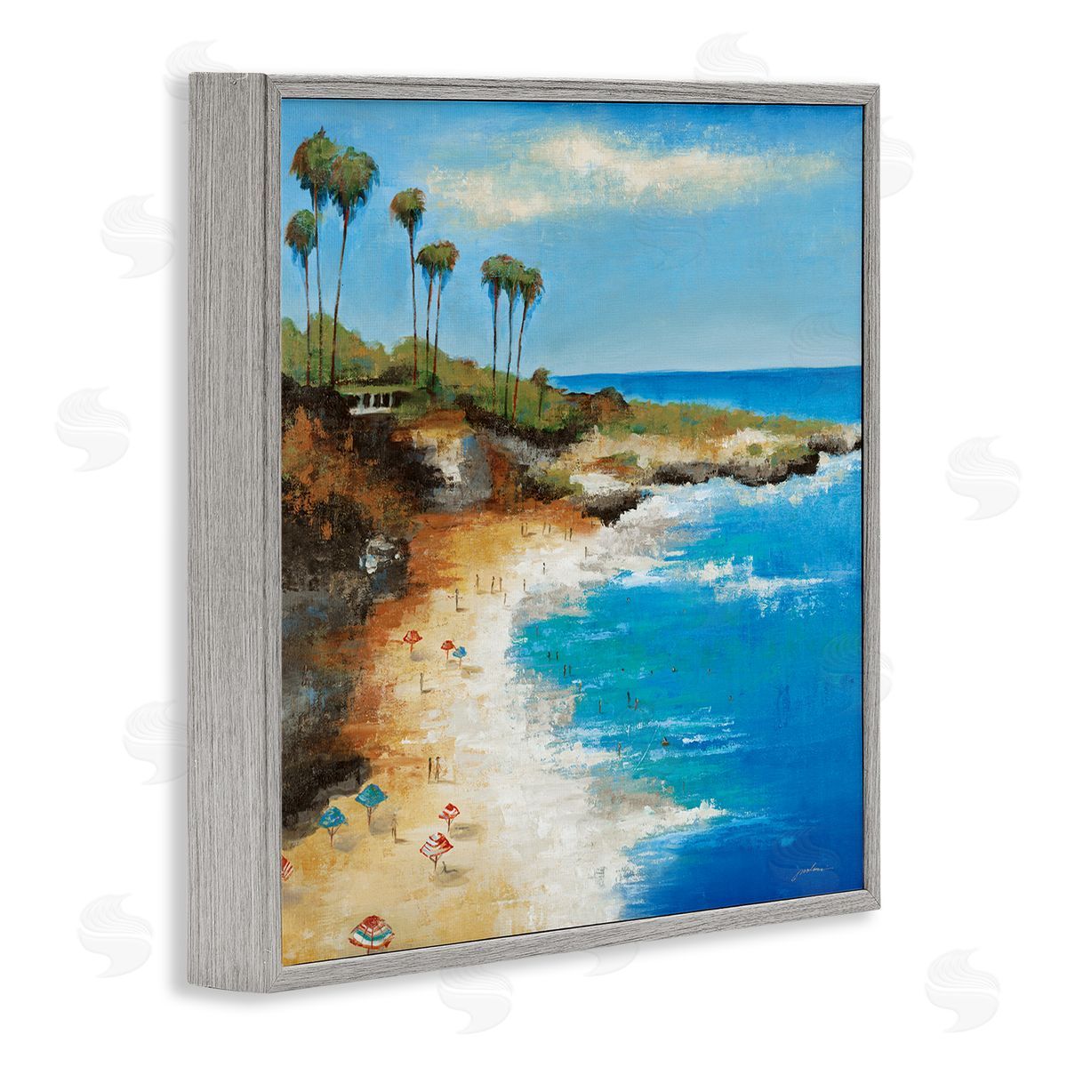 Liz Jardine Summer Beach Cove Gray Framed Glicee Wall Art Print