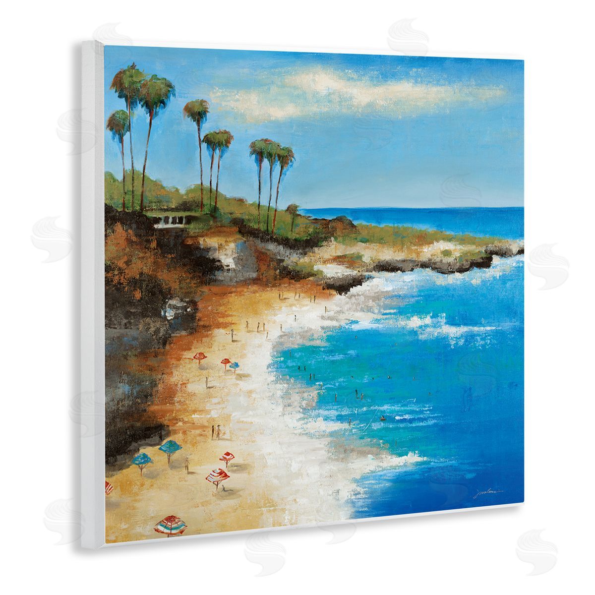Liz Jardine Summer Beach Cove Wooden Wall Plaque Art Print
