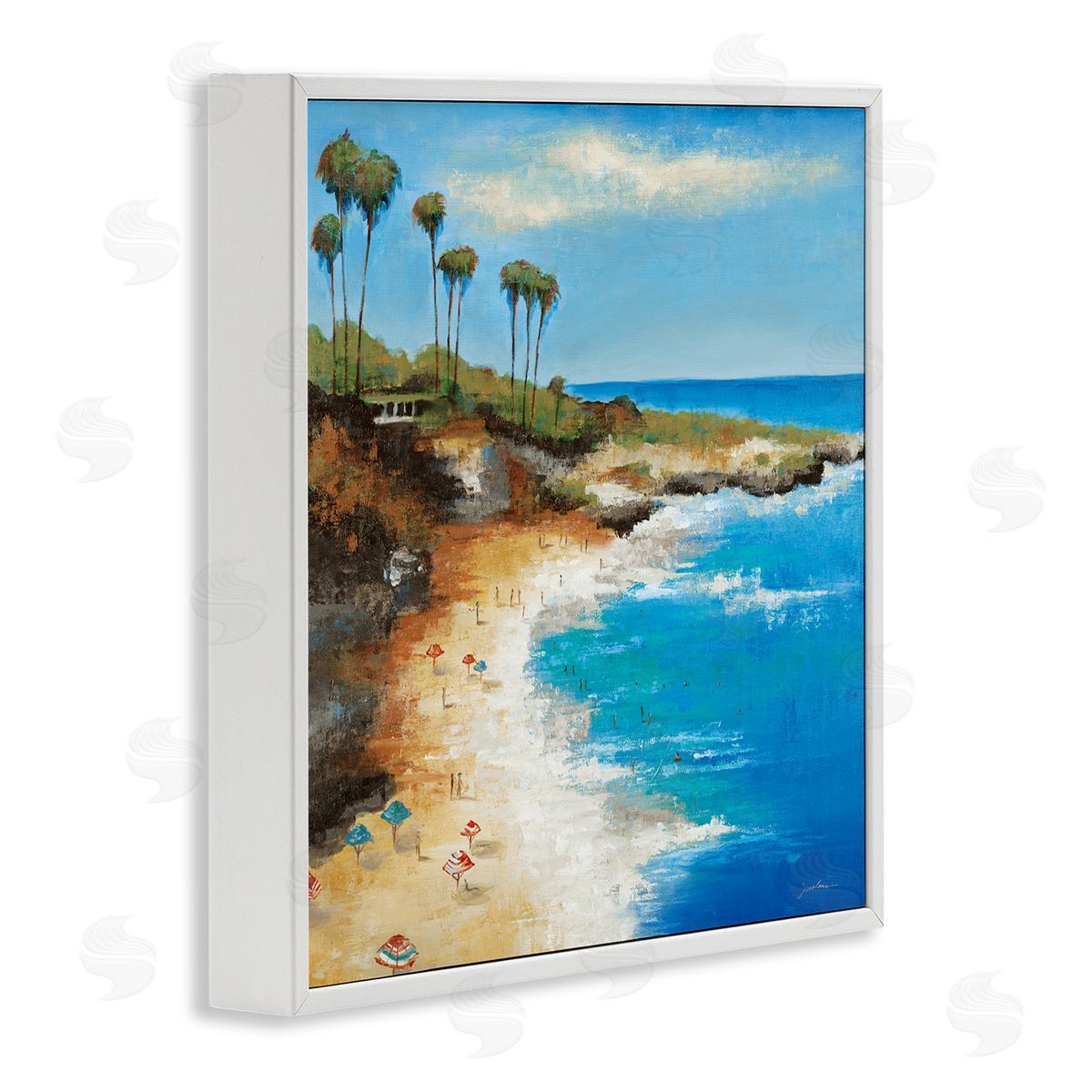 Liz Jardine Summer Beach Cove White Framed Glicee Wall Art Print