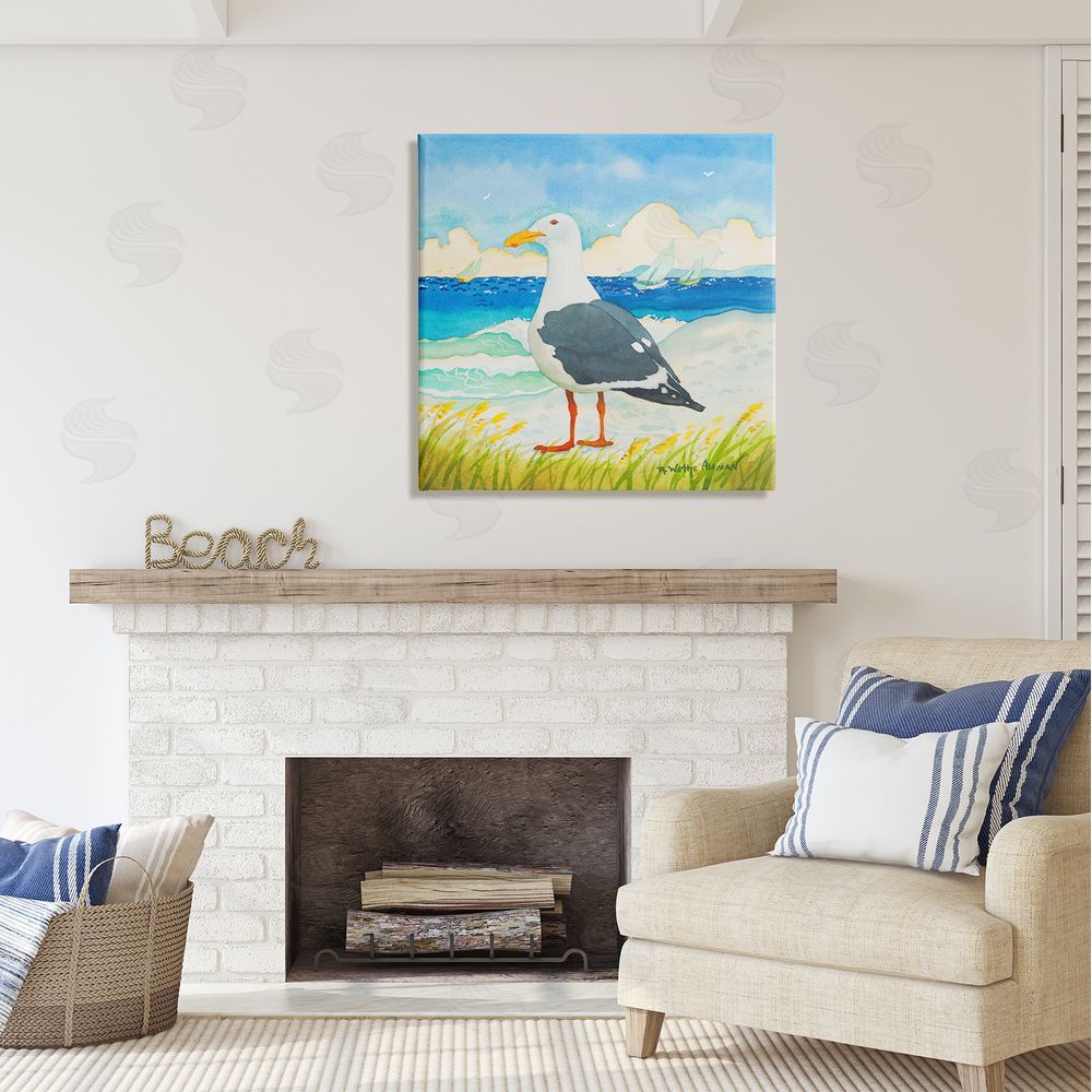 Robin Altman Seagull on Beach Painting Canvas Wall Art in Room