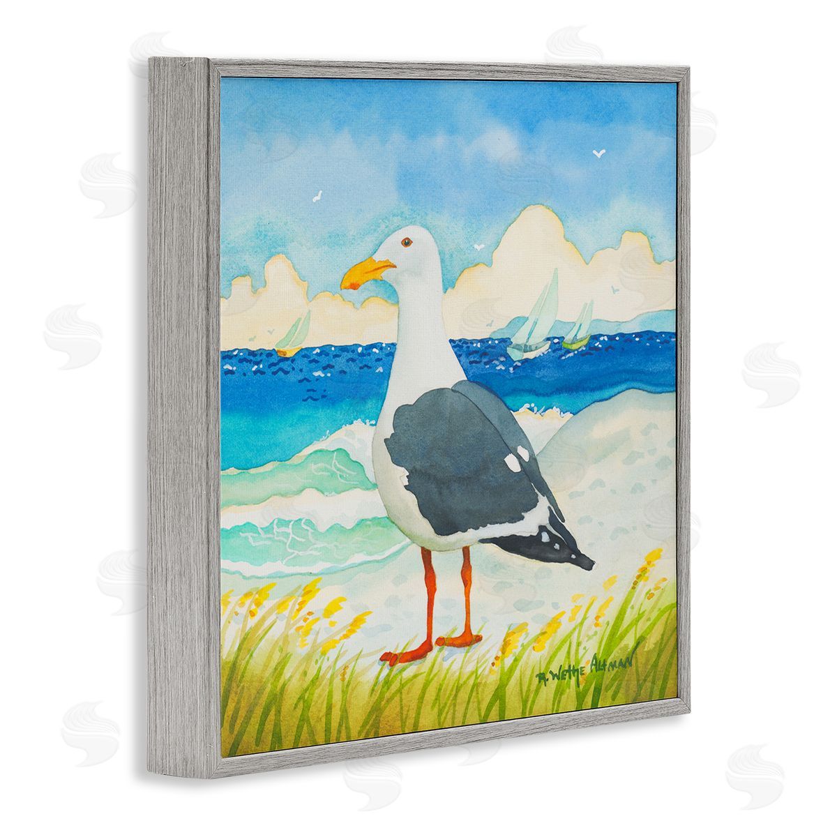 Robin Altman Seagull on Beach Painting Gray Framed Glicee Wall Art Print