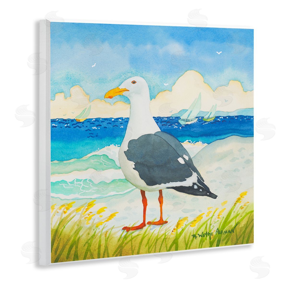 Robin Altman Seagull on Beach Painting Wooden Wall Plaque Art Print
