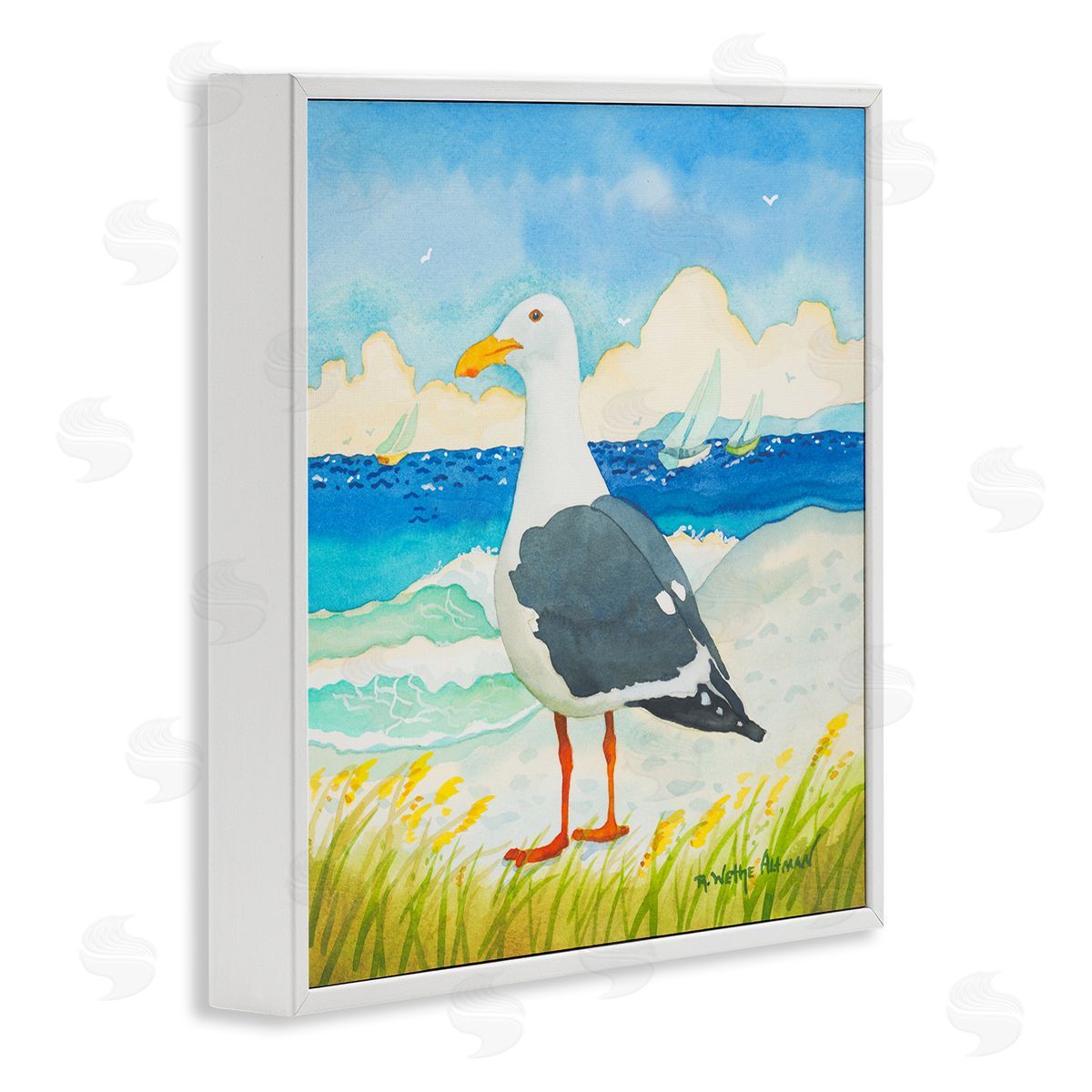 Robin Altman Seagull on Beach Painting White Framed Glicee Wall Art Print
