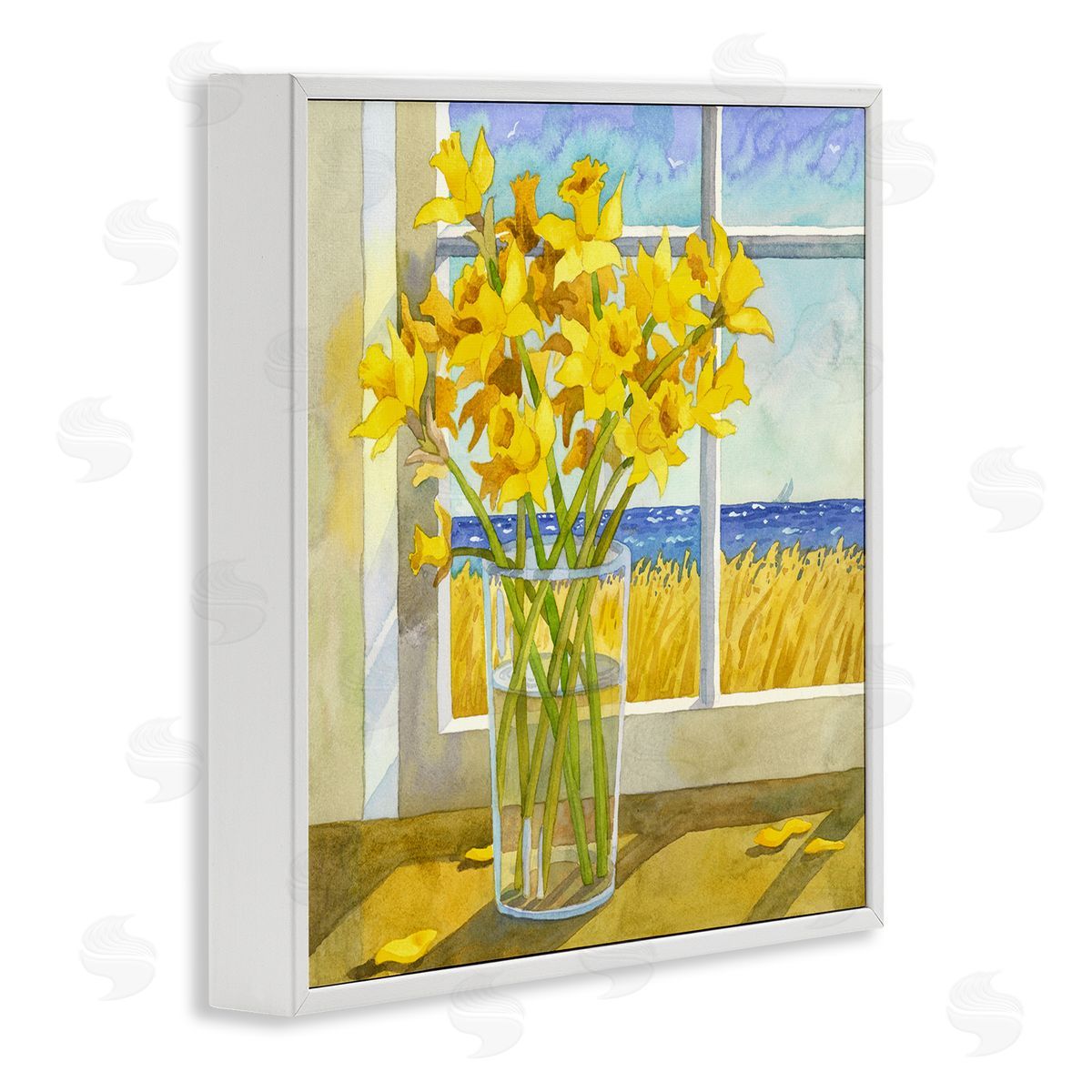 Daffodils in Seaside Window White Frame Print Wall Art, Home Decor by Robin Altman