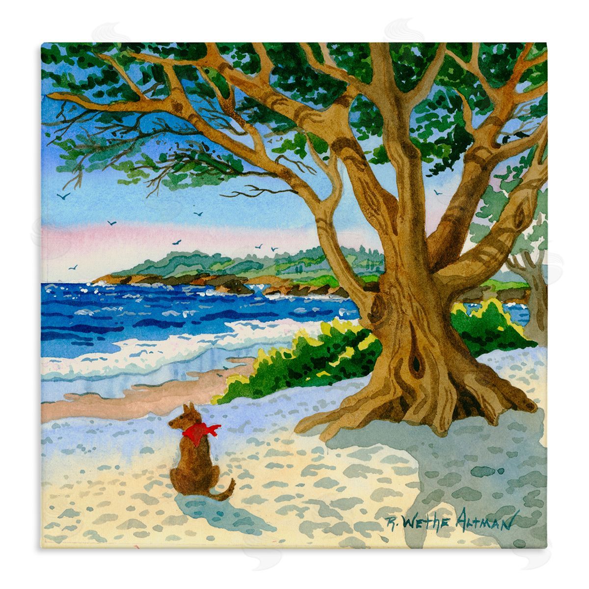 Robin Altman Dog On Beach Painting Stretched Canvas Wall Art Print