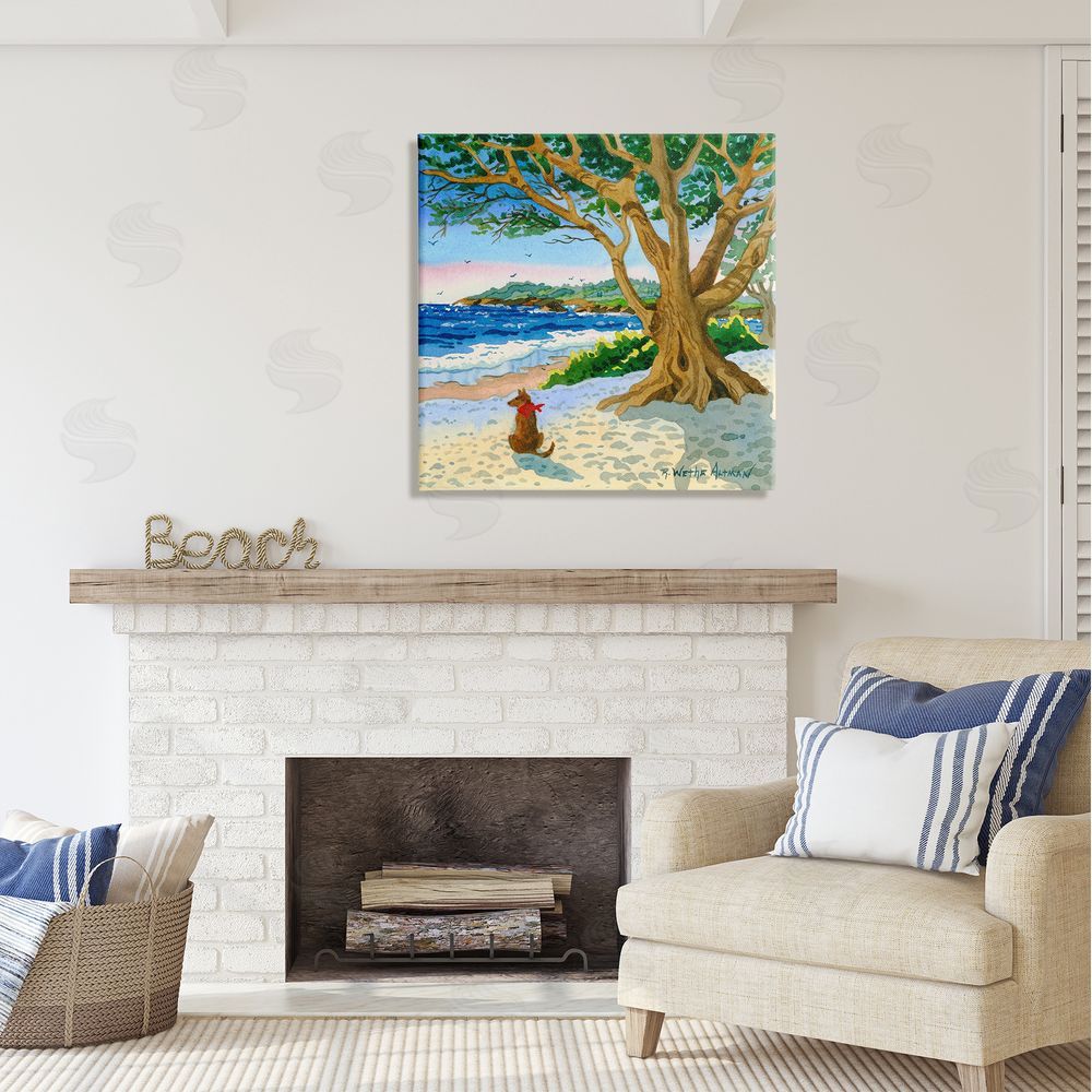 Robin Altman Dog On Beach Painting Canvas Wall Art in Room
