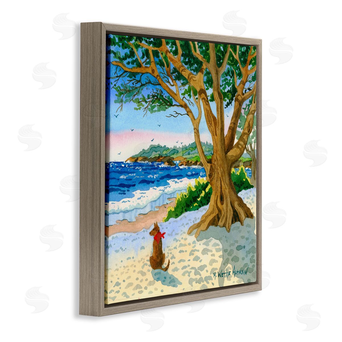 Robin Altman Dog On Beach Painting Brown Floating Frame Canvas Wall Art Print