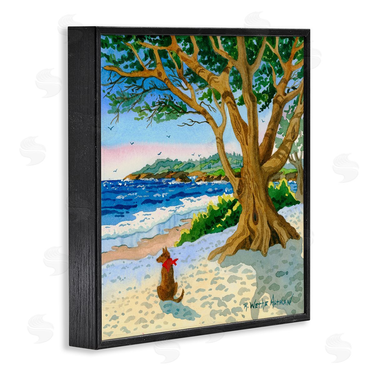 Robin Altman Dog On Beach Painting Black Framed Glicee Wall Art Print