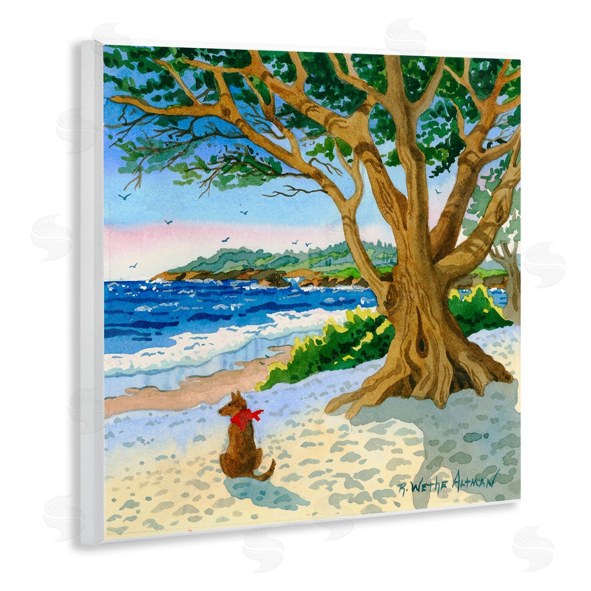 Robin Altman Dog On Beach Painting Wooden Wall Plaque Art Print