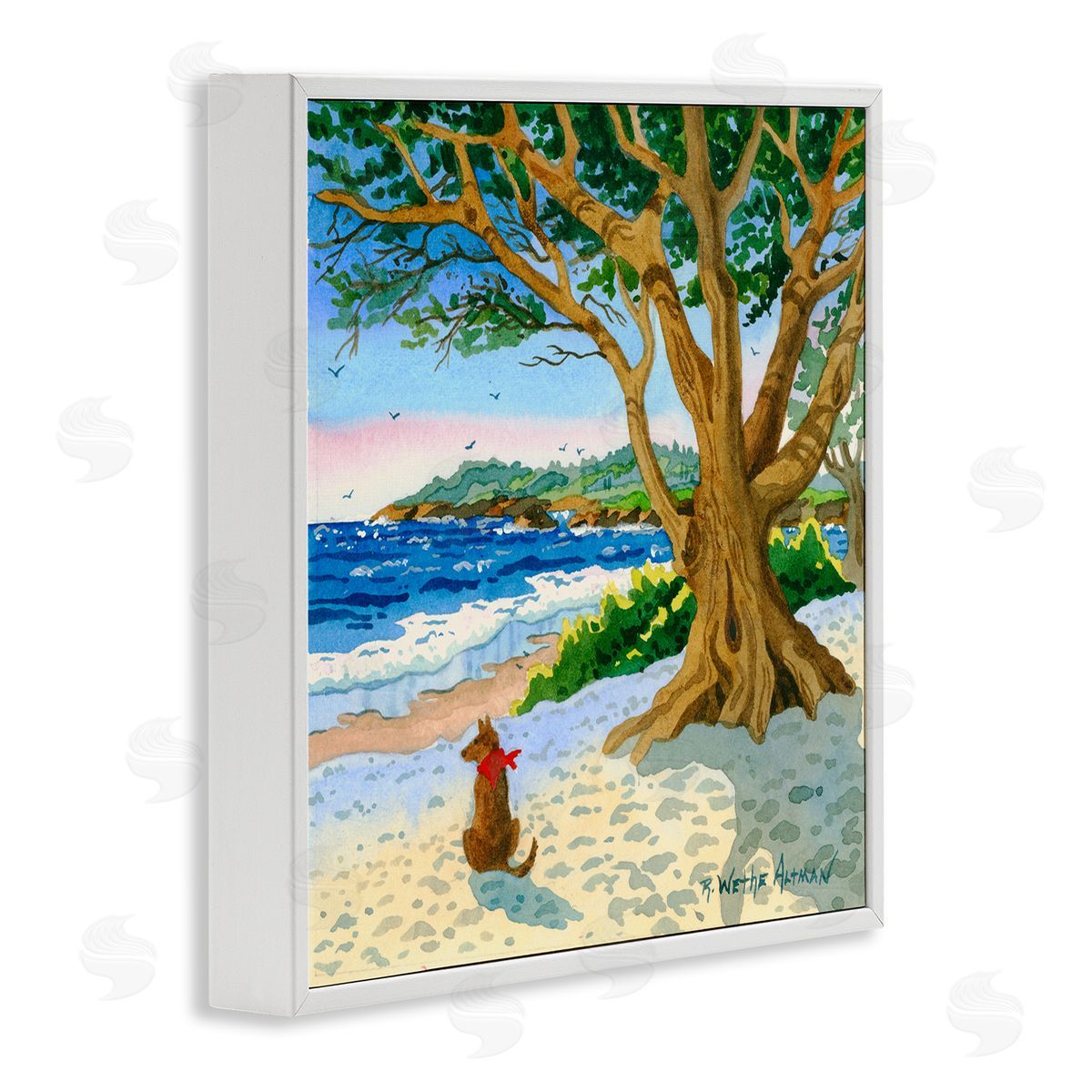 Robin Altman Dog On Beach Painting White Framed Glicee Wall Art Print