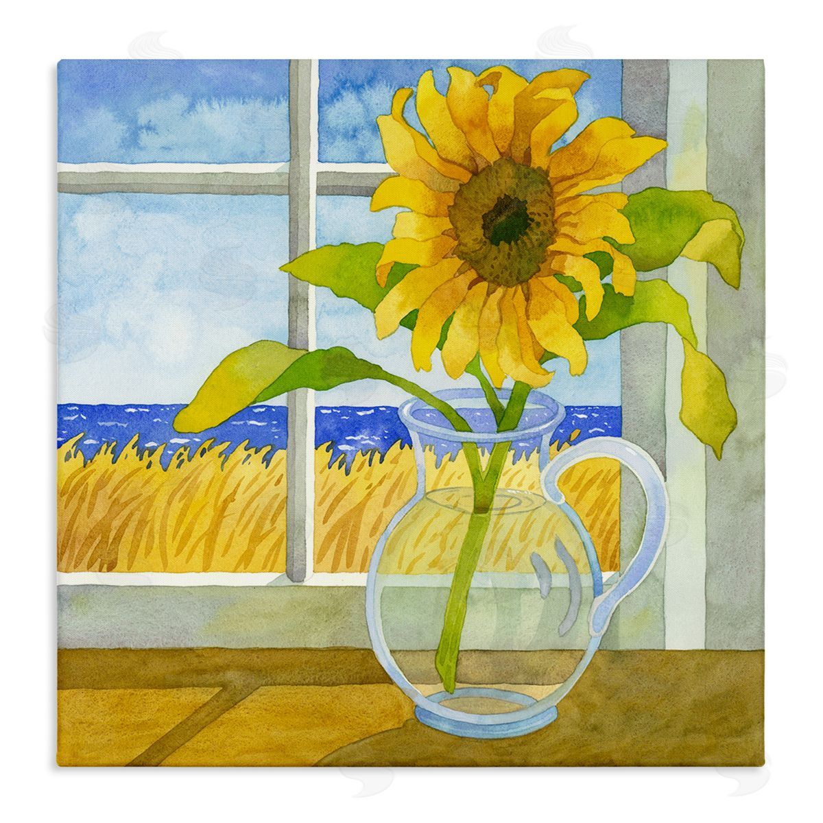 Robin Altman Sunflower in Coastal Window Stretched Canvas Wall Art Print