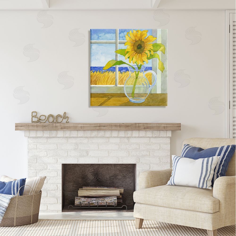 Robin Altman Sunflower in Coastal Window Canvas Wall Art in Room
